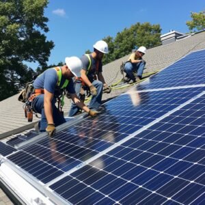 Recent Solar Install in Cincinnati by SolarPanelsCincinnaticom Employees installing a Solar System on the Roof and residential home 2